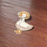 Cottage Core Goose Sticker on Wood Desk in Office