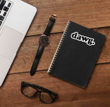 Dawg Sticker on Journal with Laptop and Watch