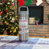 Dear Santa Sticker on Water Bottle in Front of Christmas Tree