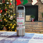 Dear Santa Sticker & Merry Christmas Ya Filthy Animal Sticker on Water Bottle in Front of Christmas Tree