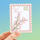 Delaware State Flower Peach Blossom Sticker - DE Vintage Stamp Decal