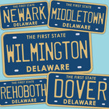 Delaware License Plate Bumper Stickers - Choose Your City or Phrase