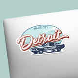 Detroit MI Vintage Sports Car Sticker on Laptop