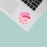 Pink Disco Cowgirl Sticker on Laptop