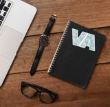 Cute Dogwood VA State Flower Virginia Sticker on Journal with Macbook and Watch on Wood Desk in Office