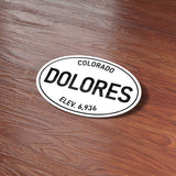 Dolores Southwest Colorado White Oval Sticker on Wood