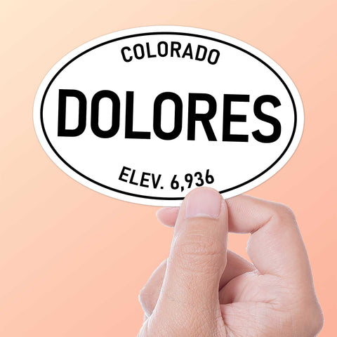 Large Dolores CO White Oval Bumper Sticker, Southwest Colorado Decal for Hydroflask Water Bottle & Laptop, Rocky Mountain Gift