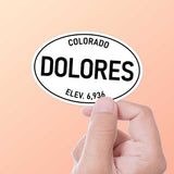 Small Dolores CO White Oval Bumper Sticker, Southwest Colorado Decal for Hydroflask Water Bottle & Laptop, Rocky Mountain Gift