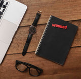 Funny GTA Wasted Sticker on Journal with Macbook and Watch