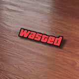 Funny GTA Wasted Sticker on Wood Desk in Office