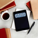 GTHD Chapel Hill North Carolina Sticker on Kindle eReader Tablet with Coffee Mug and Books