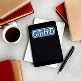 GTHD Chapel Hill North Carolina Sticker on Kindle eReader Tablet with Coffee Mug and Books
