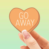 Go Away Funny Candy Heart Sticker - Mini Valentines Day Decal