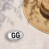 Golden Gate Bridge San Francisco Bay White Oval Bumper Sticker Outdoors on Beach Blanket