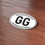 Golden Gate Bridge San Francisco Bay White Oval Bumper Sticker on Wood