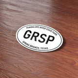 Guadalupe River State Park Texas White Oval Bumper Sticker on Wood