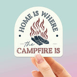 Home is Where the Campfire is Sticker on Blue Background