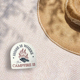 Home is Where the Campfire is Bumper Sticker Outdoors on Beach Blanket