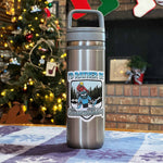 I'd Rather Be Snowmobiling Sticker on Water Bottle in Front of Christmas Tree