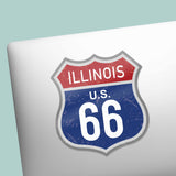 Illinois Blue Route 66 Sticker - Cool IL Vintage Highway Sign Decal