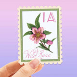 Iowa State Flower Wild Rose Sticker - IA Vintage Stamp Decal
