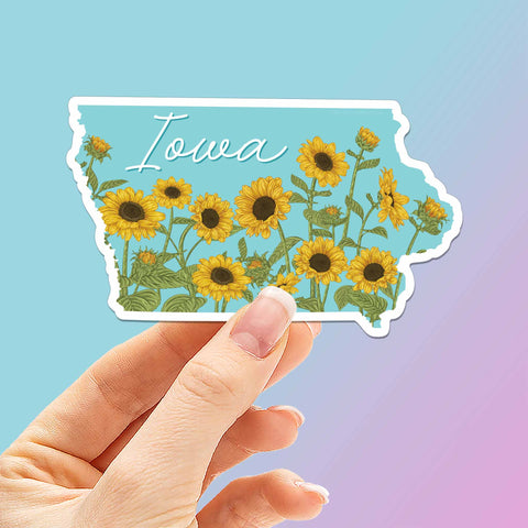 Iowa Sunflower Bumper Sticker on Pink Background