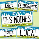 Iowa License Plate Bumper Stickers - Choose Your IA City or Phrase Decal