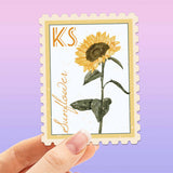 Kansas State Flower Sunflower Sticker - KS Vintage Stamp Decal