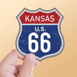 Kansas Blue Route 66 Sticker - Cool KS Vintage Highway Sign Decal