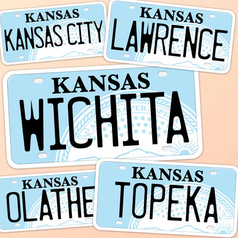 Kansas License Plate Sticker - Choose Your KS City or Saying