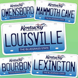 Kentucky License Plate Stickers on Green Background