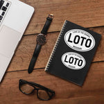 Small and Large Set of Lake of the Ozarks White Oval Stickers on Journal with Macbook