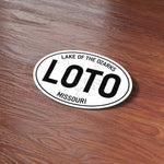 Missouri Lake of the Ozarks White Oval Bumper Sticker on Wood