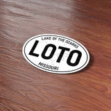 Missouri Lake of the Ozarks White Oval Bumper Sticker on Wood