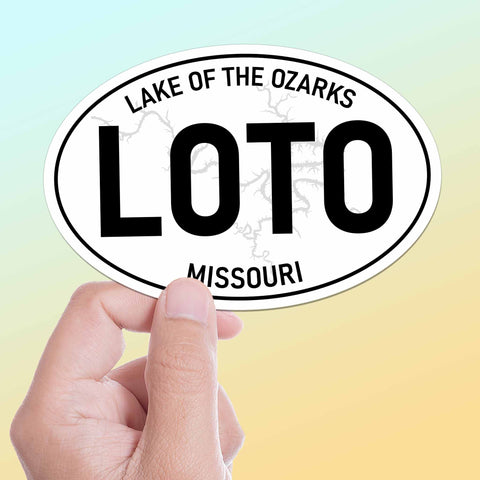 Large Lake of the Ozarks White Oval Bumper Sticker, LOTO Missouri Decals for Hydroflask Water Bottle, Cool Midwest Gift for Locals