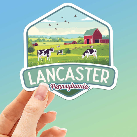 Cow Farm Lancaster PA Decal for Hydroflask Water Bottle  - Amish Red Barn Pennsylvania Bumper Stickers for Car - Cute Lancaster County Gift