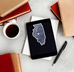 Land of Lincoln Springfield Illinois Sticker on Kindle eReader with Books and Coffee Mug