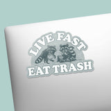 Live Fast Eat Trash Funny Raccoon Sticker on Laptop