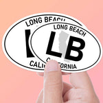 Long Beach California White Oval Bumper Sticker Small and Large Decal Size Comparison