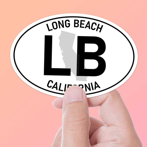 Long Beach California White Oval Bumper Sticker Large Decal Size