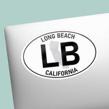 Long Beach California White Oval Decal on Laptop