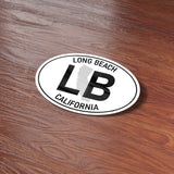 Long Beach Southern California White Oval Bumper Sticker on Wood Desk in Office