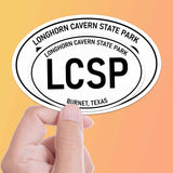 Set of 2 Longhorn Cavern State Park TX White Oval Bumper Sticker, Texas Hill Country Decal for Hydroflask Water Bottle & Laptop, Austin Gifts