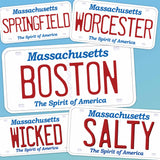 Massachusetts License Plate Bumper Stickers - Choose Your MA City or Phrase Decal