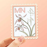 Minnesota State Flower Lady's Slipper Sticker - MN Vintage Stamp Decal