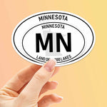 Minnesota White Oval Bumper Sticker Small and Large Size Comparison