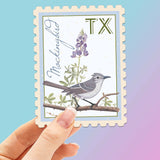 Texas State Bird Mockingbird Sticker - Vintage Stamp Decal