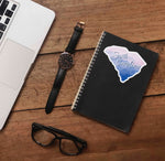 Cute Appalachian Mountains South Carolina Sticker on Journal with Macbook and Watch on Wood Desk in Office