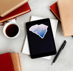 Cute Appalachian Mountains South Carolina Sticker on Kindle eReader Tablet with Coffee Mug and Books
