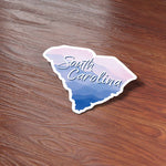 Cute Appalachian Mountains South Carolina Bumper Sticker on Wood Desk in Office